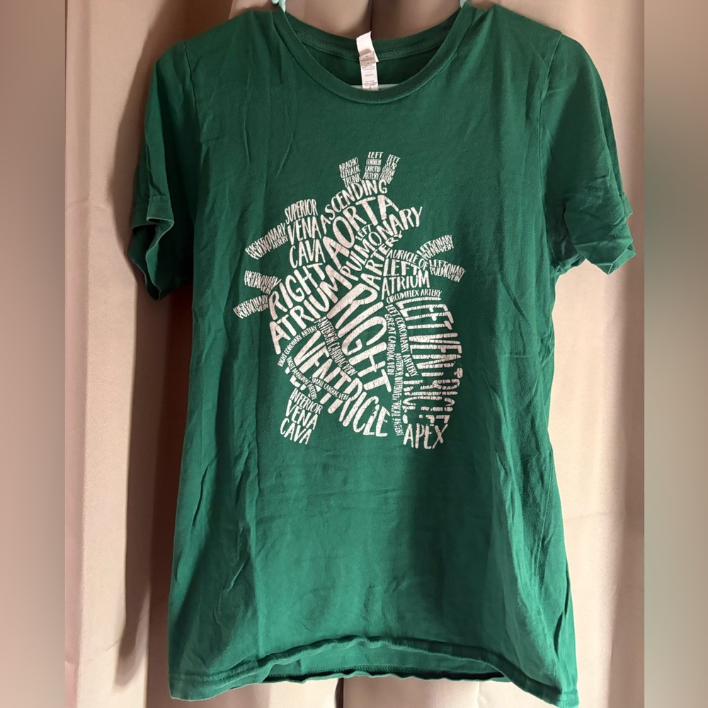 Bella Canvas Anatomical Heart, Forest  Green Tee